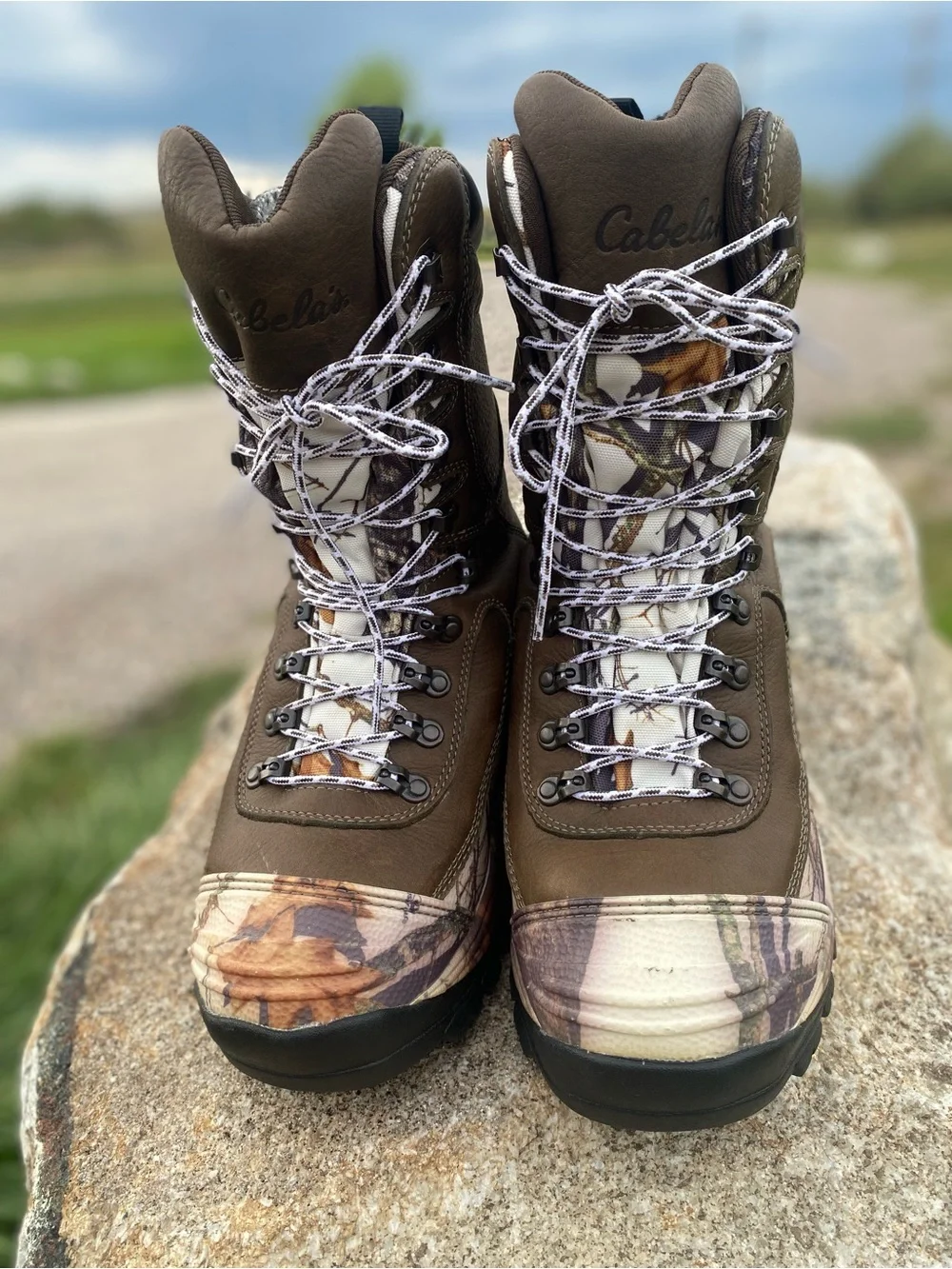 Cabela's Predator Extreme Pac Brown Leather and Camo Waterproof Hunting Boots